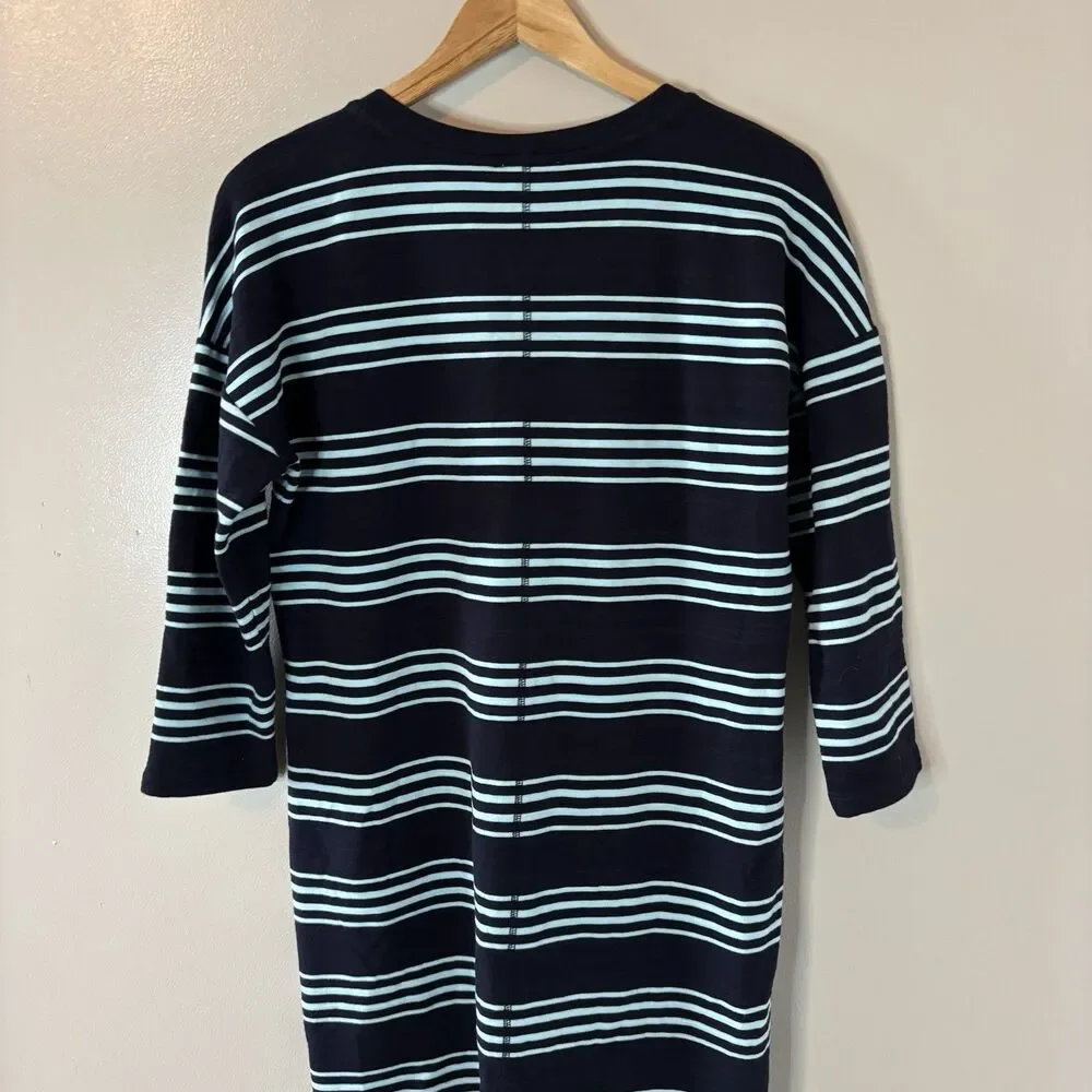 Talbots UPF 50+ Navy Striped Dress 3/4 Sleeve Cotton Modal V-neck Size Medium - Picture 7 of 8
